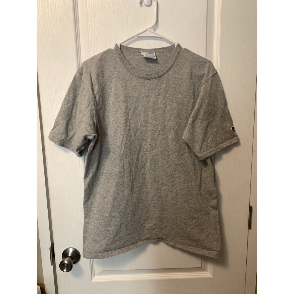 Vintage Champion Shirt Adult Medium Gray Plain With Logo On Sleeve H172